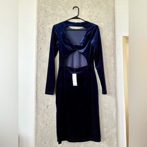 Bardot Velvet Cutout Bodycon Dress Navy Blue Size M NWT Urban Outfitters
